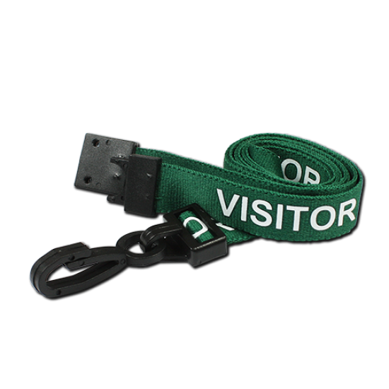 Green Pre-Printed Visitor Lanyards with Plastic J Clip (Pack of 100)