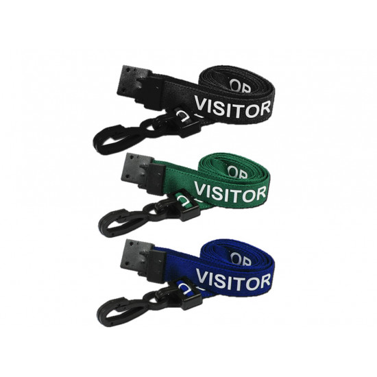 Pre-Printed Visitor Lanyards with Plastic J Clip (Pack of 100)