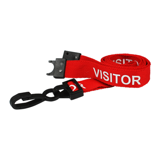 Red Pre-Printed Visitor Lanyards with Plastic J Clip (Pack of 100)
