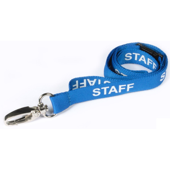 Blue Pre-Printed Staff Lanyards with Metal Lobster Clip (Pack of 100)