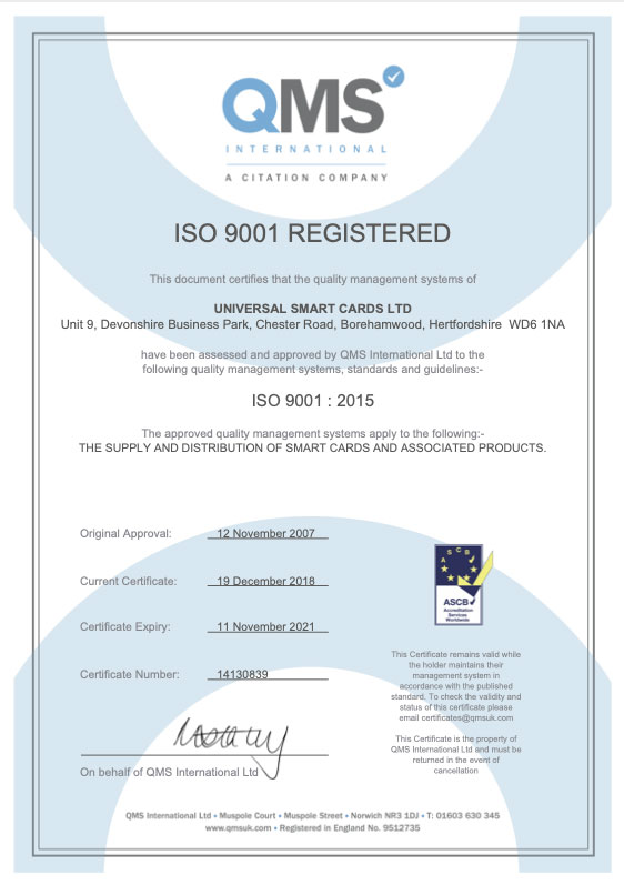 Universal Smart Cards ISO Accrediation